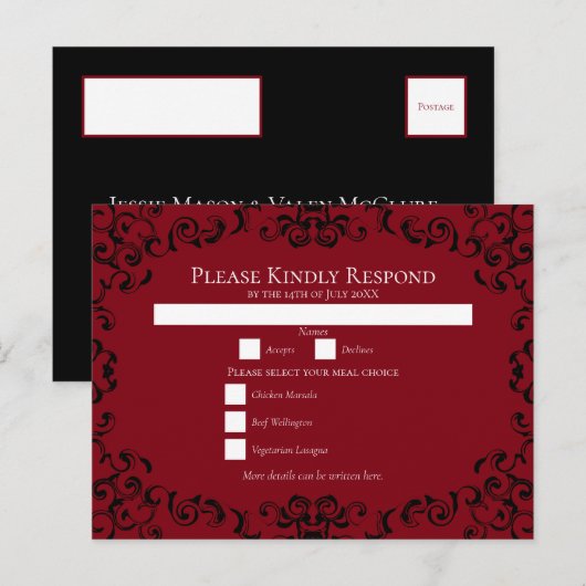 Rood Zwart Swirl Gothic Wedding Feestdagenkaart (Voorkant / Achterkant)