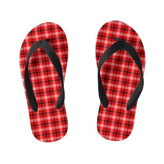Rood Zwart Tartan Geruit Plaid Patroon-24899 Kinder Teenslippers (Voetbed)