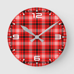 Rood Zwart Tartan Geruit Plaid Patroon-24899 Ronde Klok