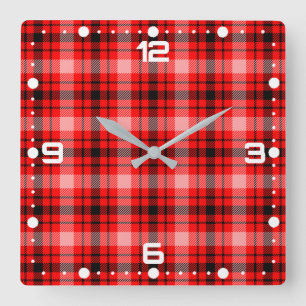 Rood Zwart Tartan Geruit Plaid Patroon-24899 Vierkante Klok