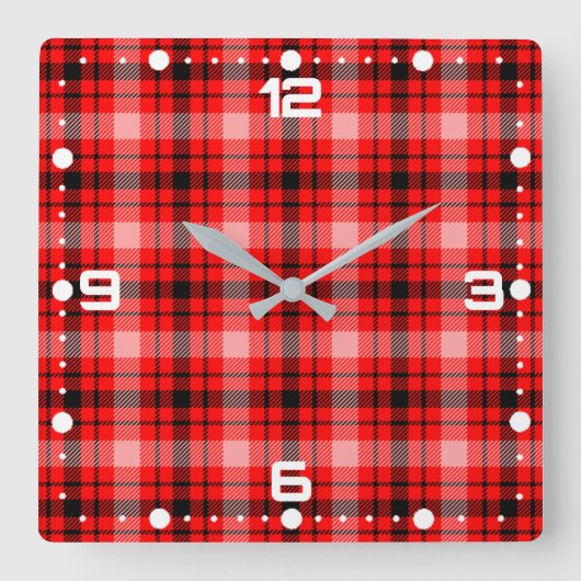 Rood Zwart Tartan Geruit Plaid Patroon-24899 Vierkante Klok (Voorkant)