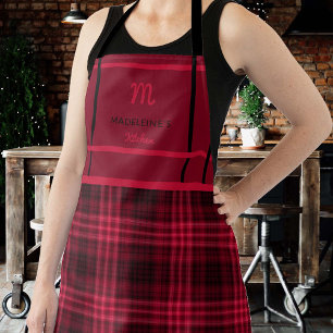 Rood Zwart Tartan Monogram Moeder Oma Gift Schort