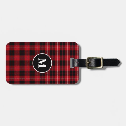 Rood Zwart Tartan Plaid Monogram Bagagelabel (Voorkant horizontaal)