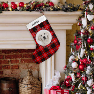 Rood Zwart Tartan Schotse Ruit Winter Krans Hond F Kleine Kerstsok