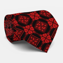 Rood & Zwart Tatreez Henna Thobe Print Patroon Stropdas