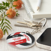 Rood Zwart Team Kleuren Custom Boys Volleybal Sleutelhanger (Voorkant Rechts)