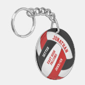 Rood Zwart Team Kleuren Custom Boys Volleybal Sleutelhanger (Voorkant Links)