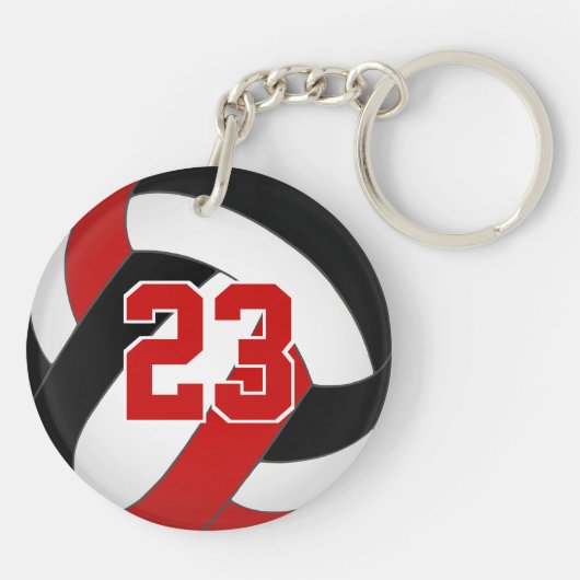 Rood Zwart Team Kleuren Custom Boys Volleybal Sleutelhanger (Achterkant)