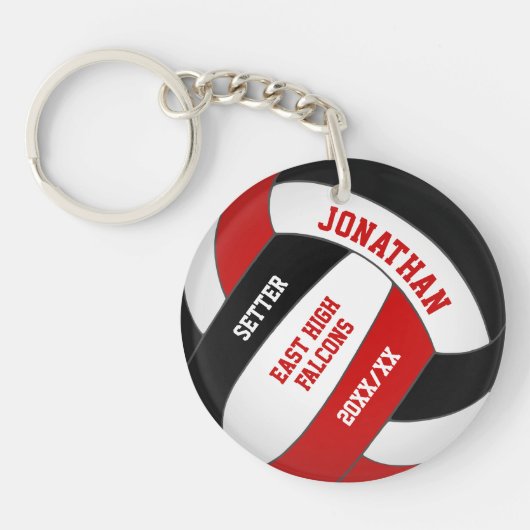 Rood Zwart Team Kleuren Custom Boys Volleybal Sleutelhanger (Voorkant)