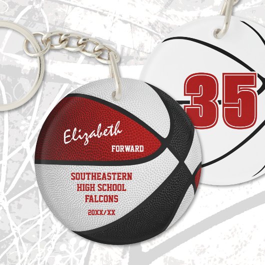 rood zwart team kleuren keepsake basketbal sleutelhanger