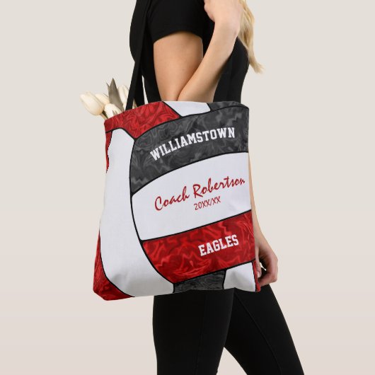 rood zwart team kleuren meisjes volleybal coach tote bag (Dichtbij)