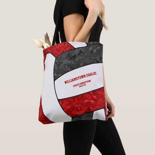 rood zwart team kleuren meisjes volleybal coach tote bag (Dichtbij)