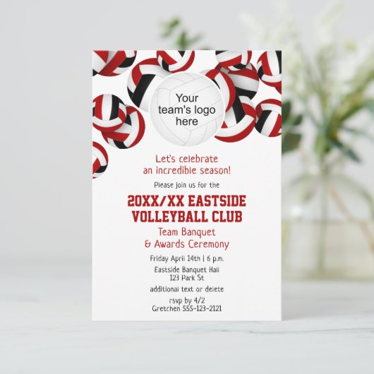 Rood Zwart Team Kleuren Volleybal Seizoen Banket Kaart (Staand voorkant)