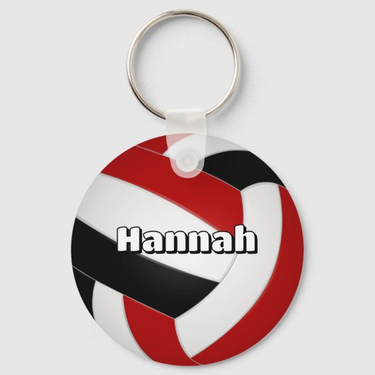 Rood Zwart Team Kleuren Volleybal Sport Party Sleutelhanger (Voorkant)