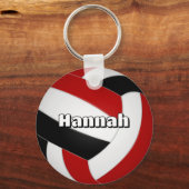 Rood Zwart Team Kleuren Volleybal Sport Party Sleutelhanger (Voorkant)