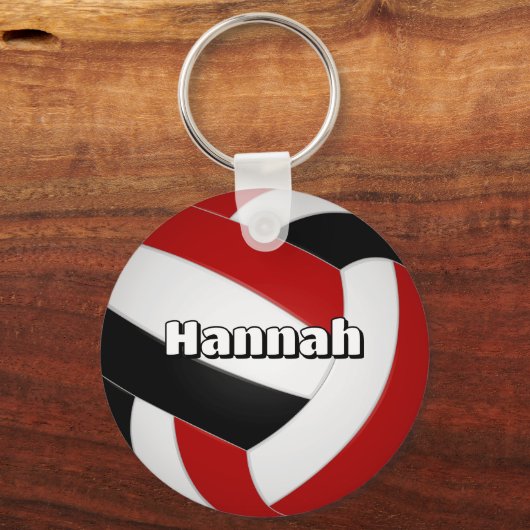 Rood Zwart Team Kleuren Volleybal Sport Party Sleutelhanger (Voorkant)