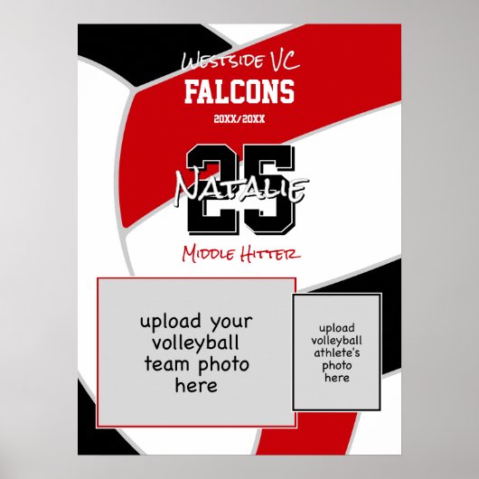 Rood Zwart Team Kleuren Volleybal Team Foto Poster (Voorkant)