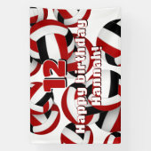 Rood Zwart Team Kleuren Volleyballen Verjaardagsfe Spandoek (Verticaal)