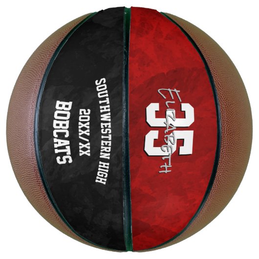 Rood zwart team naam ballers einde seizoen cadeaus basketbal (Verticaal)
