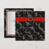 Rood Zwart Tie Zwart Damast Feest Uitnodiging (Voorkant / Achterkant)