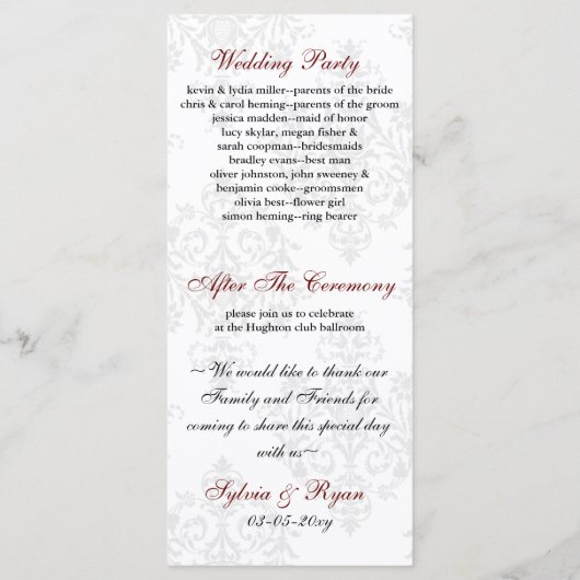 rood zwart Trouwprogramma Programmakaart (Achterkant)