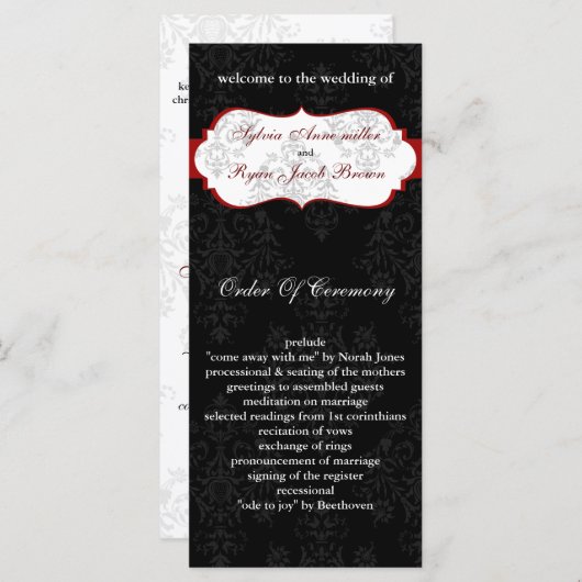 rood zwart Trouwprogramma Programmakaart (Voorkant / Achterkant)