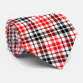 Rood Zwart Twill Geruit Schotse Ruit op Wit Stropdas (Opgerold)