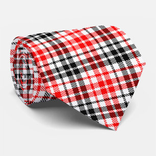Rood Zwart Twill Geruit Schotse Ruit op Wit Stropdas