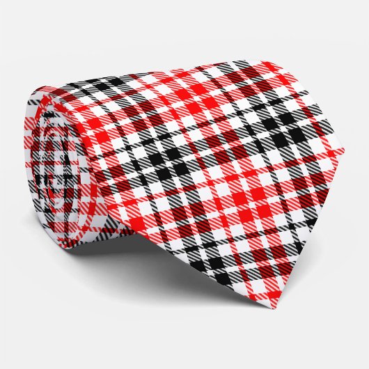 Rood Zwart Twill Geruit Schotse Ruit op Wit Stropdas