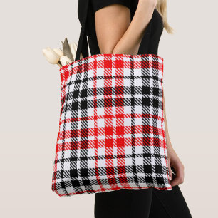 Rood Zwart Twill Geruit Schotse Ruit op Wit Tote Bag
