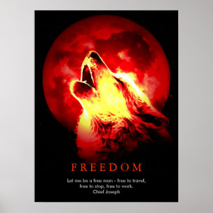 Rood Zwart Unieke Motivatie Wolf Howls Print
