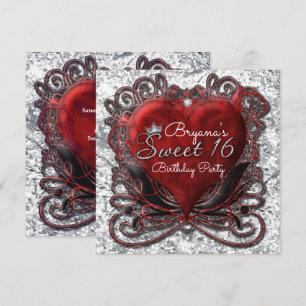 Rood & Zwart Valentijnshart Folie Look Sweet 16 Kaart
