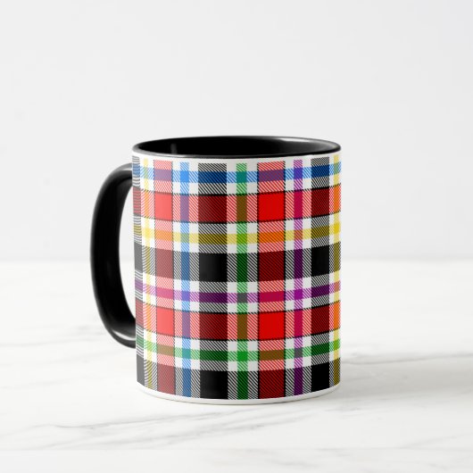 Rood Zwart Veelkleurig Flanel Plaid Tartan Design Mok (Voorkant links)