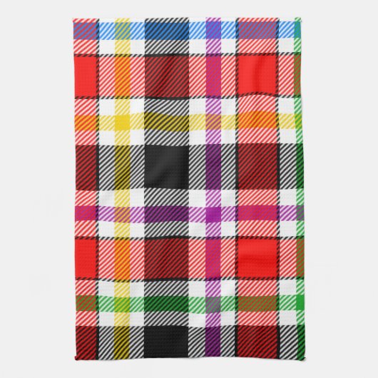 Rood Zwart Veelkleurig Flanel Plaid Tartan Design Theedoek (Verticaal)