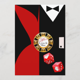 Rood Zwart Vegas Nieuwjaars Bruiloftsreceptie Kaart