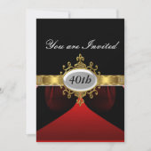 Rood Zwart Verjaardagsfeest Glamour Uitnodiging (Voorkant)