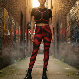 Rood & Zwart Verticaal Gestreept Leggings