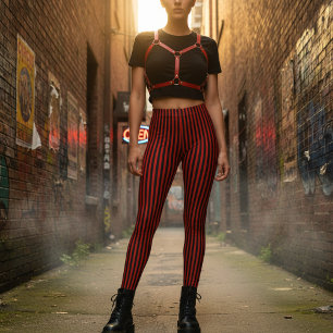 Rood & Zwart Verticaal Gestreept Leggings