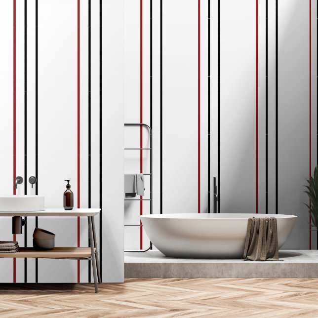 Rood Zwart Verticaal Streep Wit Behang (Badkamer)
