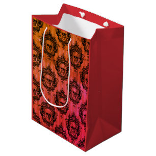 Rood & zwart Victoriaans schedelpatroon Halloween Medium Cadeauzakje
