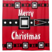 Rood Zwart Vrolijk Kerstfeest Douchegordijn (Voorkant)