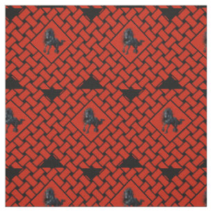 Rood/zwart weefsel, diamant, Friese paard 3" Stof