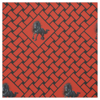 Rood/zwart weefsel, diamant, Friese paard 5" Stof