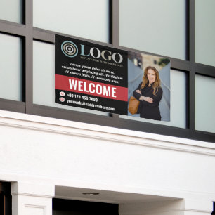 Rood Zwart Welkom Small Business Foto Logo Promo Spandoek