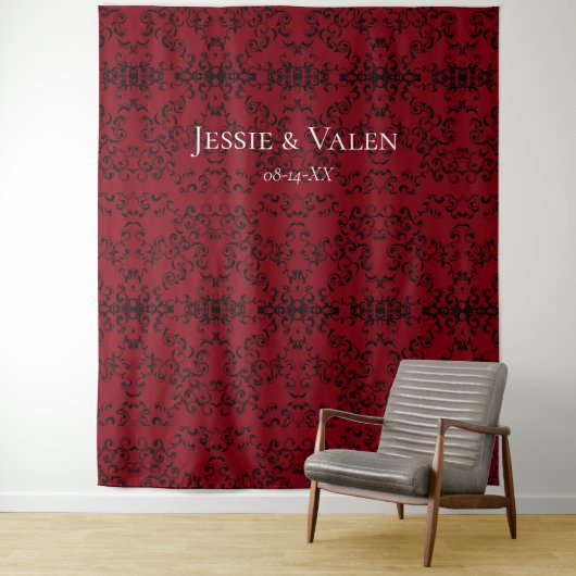 Rood & Zwart Wervelende Gotische Bruiloft Wandkleed (In situ)