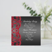 Rood/Zwart Wervelkolk Damast Verjaardag Uitnodigin Kaart (Staand voorkant)