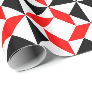 Rood zwart wit abstract geometrisch patroon cadeaupapier