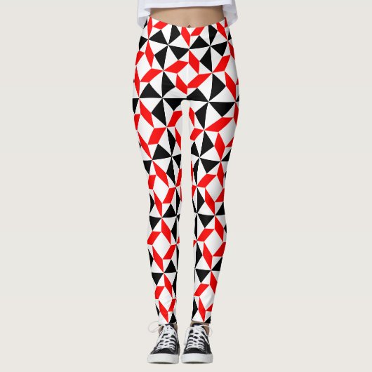 Rood zwart wit abstract geometrisch patroon leggings (Voorkant)