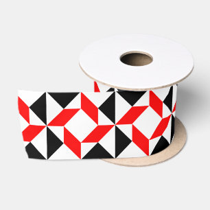 Rood zwart wit abstract geometrisch patroon satijnen lint