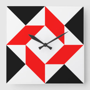 Rood zwart wit abstract geometrisch patroon vierkante klok